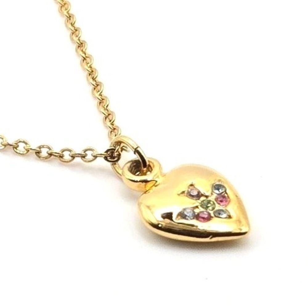 Gold Tone‎ Heart Pendant Necklace with Multi Color Rhinestones